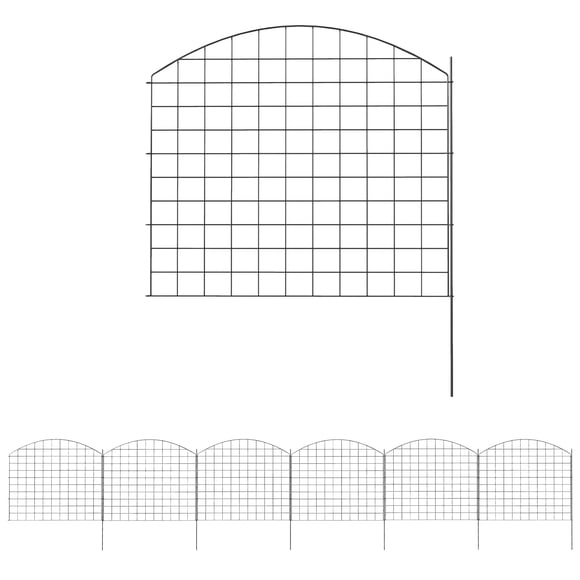 Outsunny Metal Garden Fence, Decorative Fence Set of 6, Black