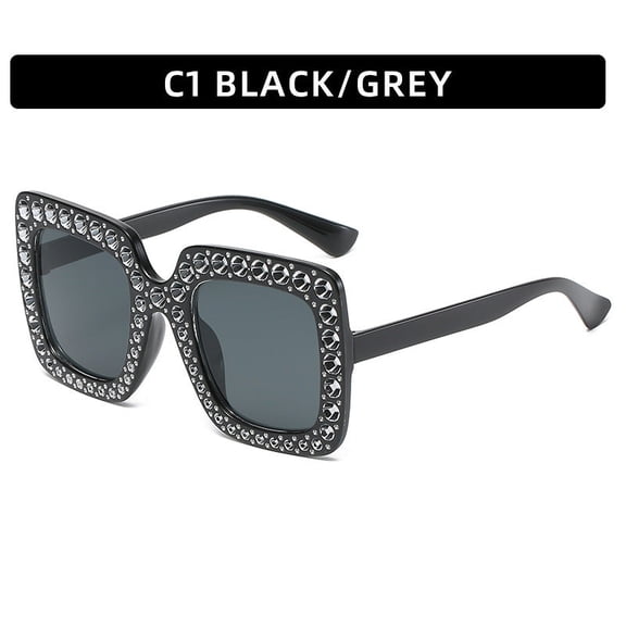 Square Rhinestone Sunglasses: Large Frame, Resin Lenses, PC Frame, Fashion Street Style for Summer