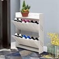thumbnail image 2 of DENEST 2 Tiers Wooden Shoe Cabinet Holds up to 12 Pairs Freestanding Shoe Rack Storage Organizer, White, 2 of 14