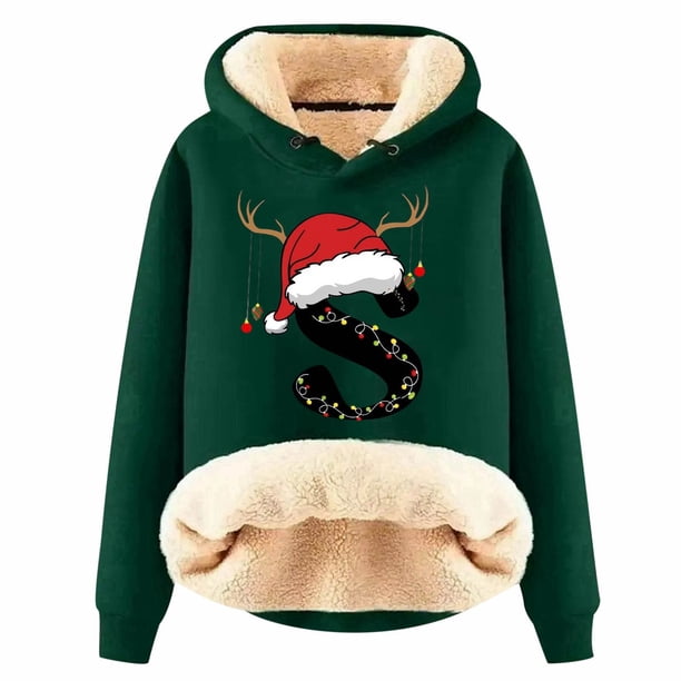 WILLBEST Sudadera con Capucha para Mujer, con Estampado de Letras Navideñas, de Lana Gruesa, Cálida para El Invierno Grande