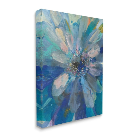 Stupell Industries Abstract Blue Floral Petals Contemporary Flower Splatter Abstract Painting Gallery Wrapped Canvas Print Wall Art, 16 x 20