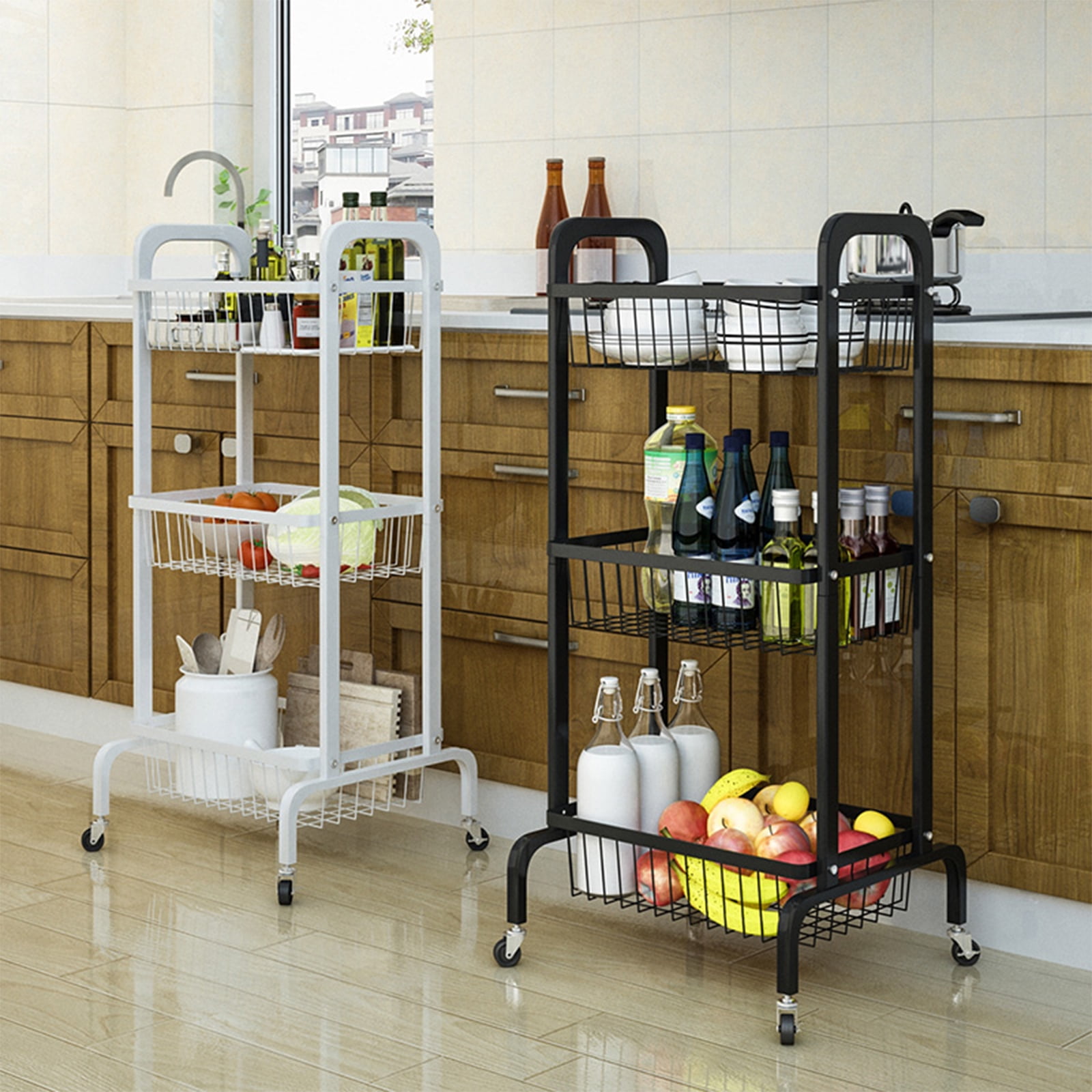 ABCOOL 3-Tier Universal Storage Organizer Rolling Utility Cart Modern Metal White