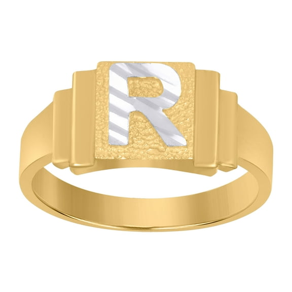 10kt Real Two-Tone Gold Unisex Initial Alphabet R Ring