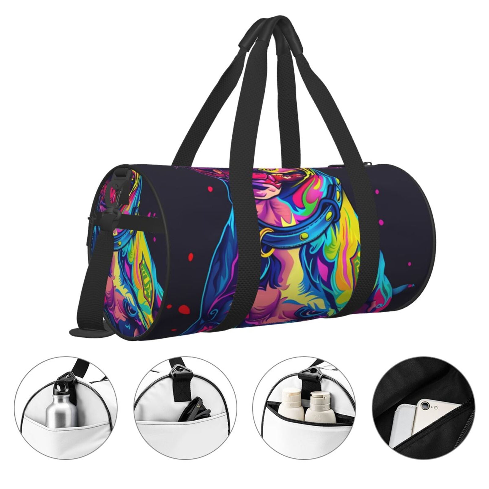 Vsdgher Neon Pop Art Pitbull 45L Foldable Duffel Bag, Sports Gym Bag,Overnight Bag, Portable Weekender Bag for Airplanes