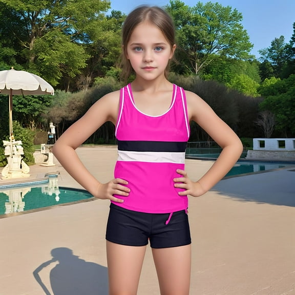 Baby Swimsuit Girl Little Girl's Two Piece Tankini with Boyshorts Summer Swimsuits Girls' Swimwear Hot Pink 9-10 Years