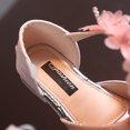 thumbnail image 3 of Aayomet Girls Rhinestone Flower Shoes Low Heel Flower Wedding Party Dress Shoes Princess Shoes For Kids Toddler Checke Slides,Pink 12, 3 of 5