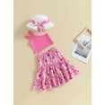 thumbnail image 3 of Bagilaanoe 3Pcs Little Girls Summer Skirt Set Sleeveless One Shoulder Tank Tops + Floral Skirt + Hat 3T 4T 5T 6T 7T Kids Casual Outfits, 3 of 9