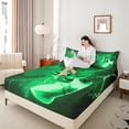 thumbnail image 4 of Homewish Green Gamepads Twin Sheet Sets 3pcs for Kids Children Boys,Abstract Lightning Twin Fitted Sheet Microfiber,Video Game Breathable Flat Sheet,Super Cozy Room Decor, 4 of 7