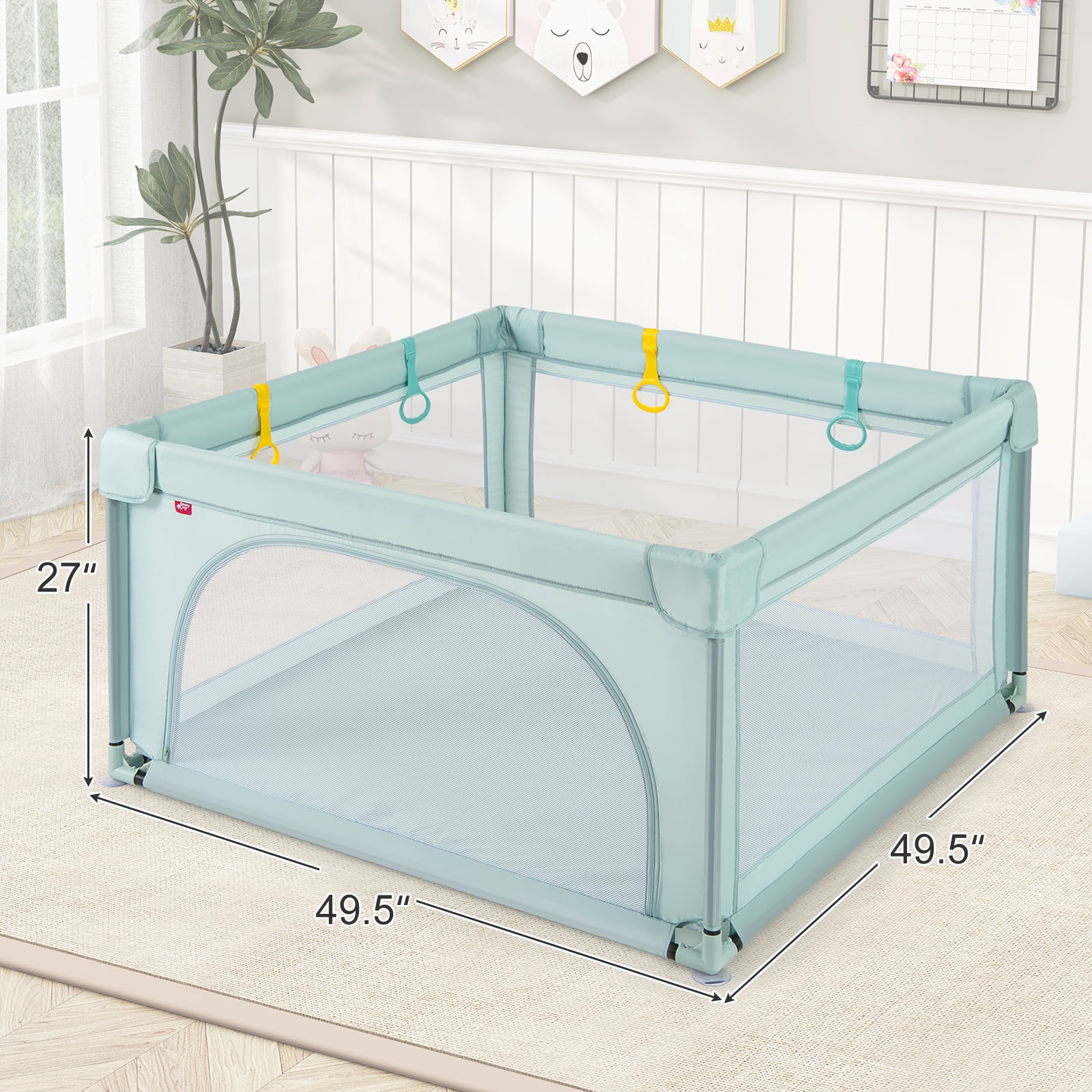 Gymax Baby Playpen for Toddlers Large Kids Activity Center w/ 50 PCS Ocean Balls & 4 Pull Rings