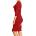 thumbnail image 3 of Women's Solid Crew Neck 3/4 Sleeve Midi Slim Bodycon Dress Plus Size, 3 of 5