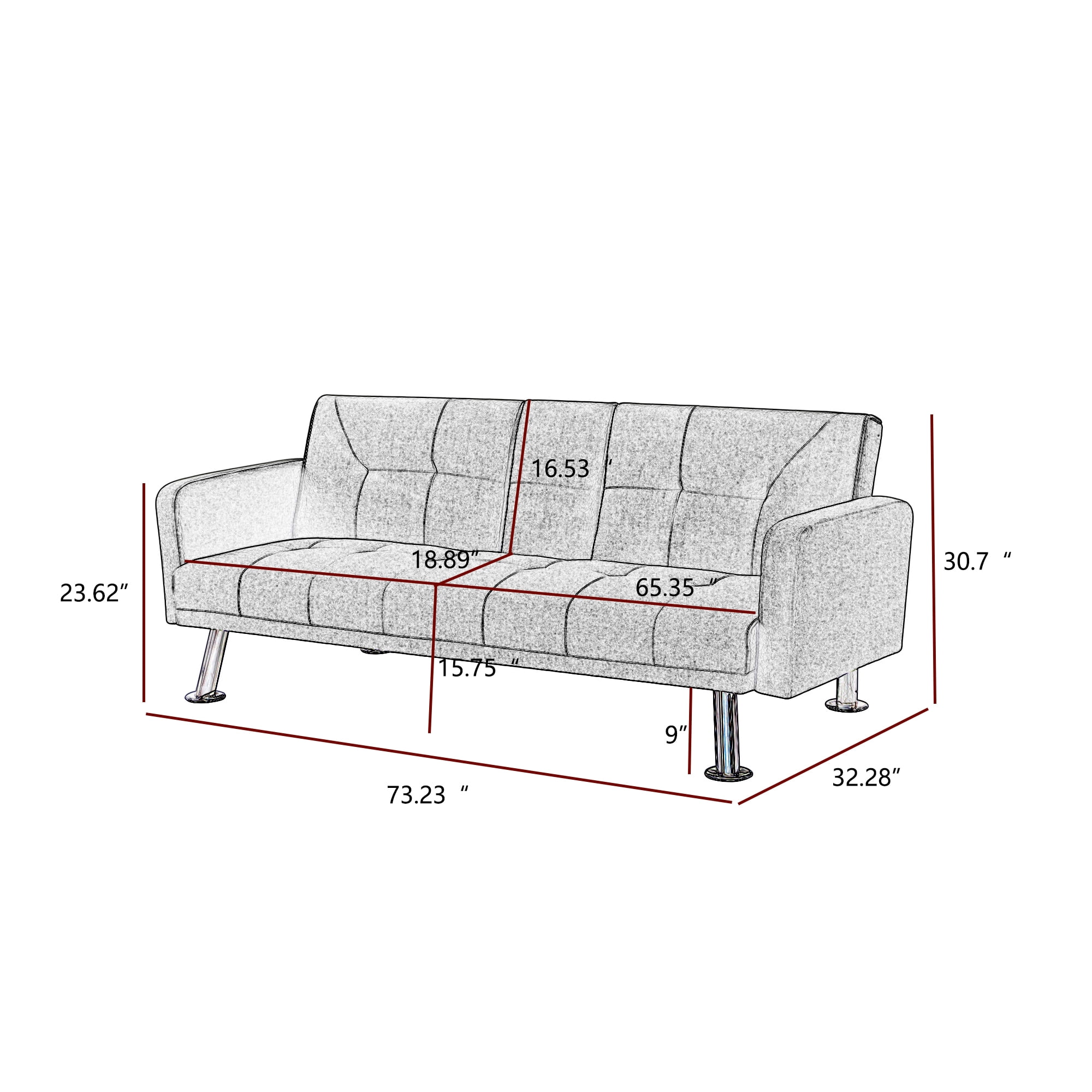 Aukfa Futon Tufted Back Convertible Sofa with 2 Cup Holders - 72" Twin -Dark Gray