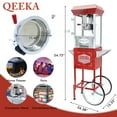 thumbnail image 4 of QEEKA 12oz Popcorn Machine Cart,Vintage Popcorn Machine with Wheels,Tempered Glass,Heated Warming Deck,for Home Theater,Party,Red, 4 of 10
