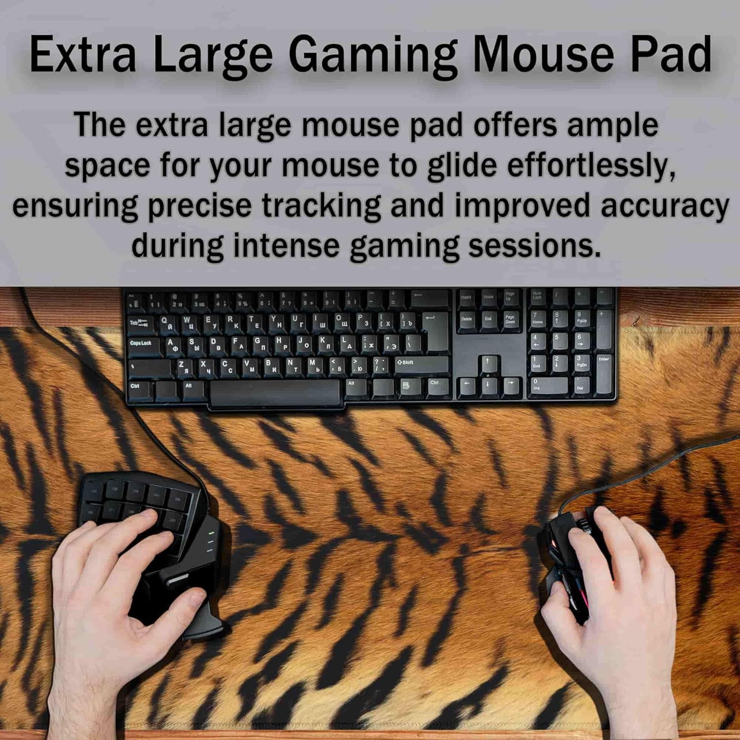 Large Mouse Pad Yellow Desk Pads Gaming Mouse Pads Keyboard Pads Extra Large Gaming Mouse Pad Non-Slip Rubber Base 35.4" X 15.7" for Game Office, Panthera Tigris Corbett Skin Pelt