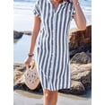 thumbnail image 5 of Women'S Casual Short Sleeve Striped Shirt Dress Notched V-Neck Midi Long Beach Dress Navy Blue L, 5 of 7