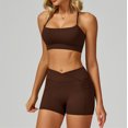 thumbnail image 5 of PISONIC Women Two Piece Workout Sets Support Ruched Cross Back Sports Bras Matching Booty Lifting Shorts Gym Yoga Outfits, 5 of 7
