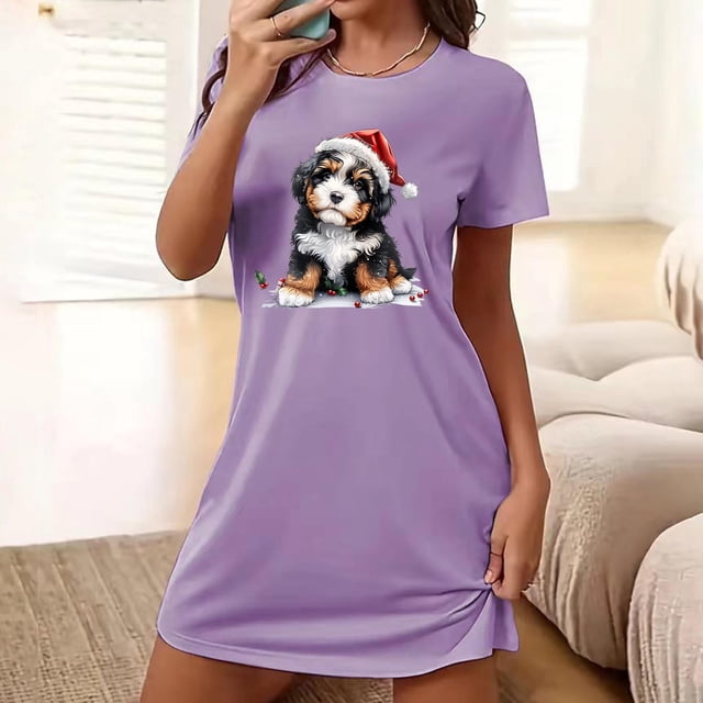 Camisón corto de talla grande para mujer, camisón de manga corta con estampado de pecho a la moda, camisón para mujer