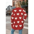 thumbnail image 4 of Women Love Heart Graphic Oversized Sweaters Valentine Cute Cardigan V-neck Open Front Button  Mid Length Jacket, 4 of 5