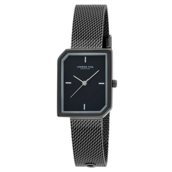 London Fog Women's Black Cavern 24mm Rectangle Bracelet Mesh Watch