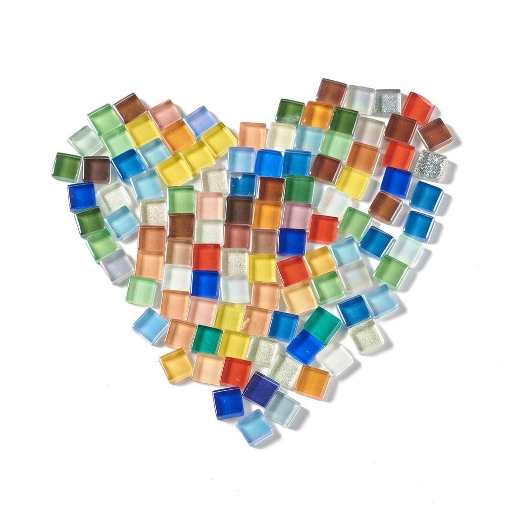 1000g Mosaic Tiles Glass Cabochons for Home Decoration or DIY Crafts Square Mixed Color 10x10x4mm about 1000pcs/1000g