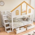 thumbnail image 2 of Euroco Wood Full over Full Bunk Bed with Drawers, House Bed with Storage Staircase, White, 2 of 14