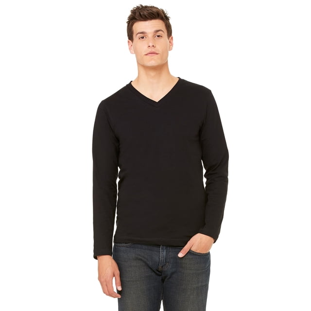 Camiseta unisex de manga larga con cuello en V Bella + Lienzo NEGRO M 3425