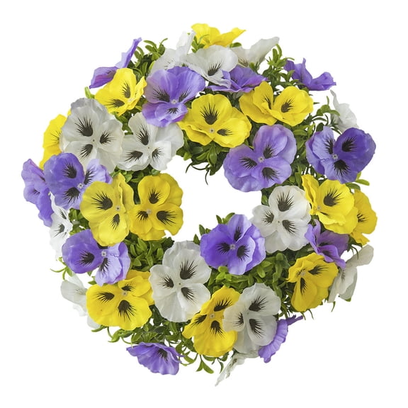 Artificial Pansy Flower Wreath 13.77 Inch Colorful Spring Floral Wreath For Front Door Porch Window Home Wall And Patio Decor