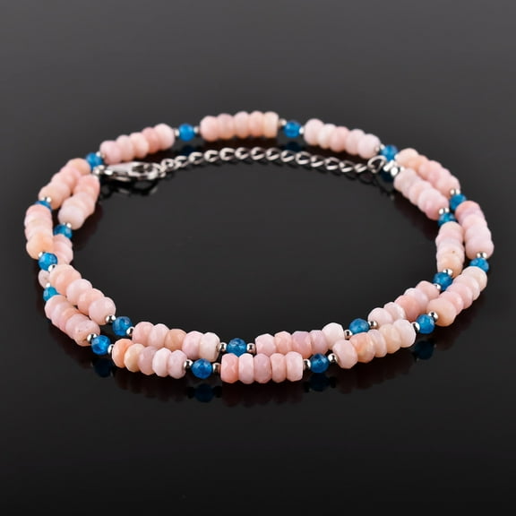 QNAVIC Natural Pink Opal Gemstone with Neon Apatite Beads Choker Necklace, Handmade Jewelry, October Birthstone, Gift for Women, 925 Sterling Silver Necklace 18"