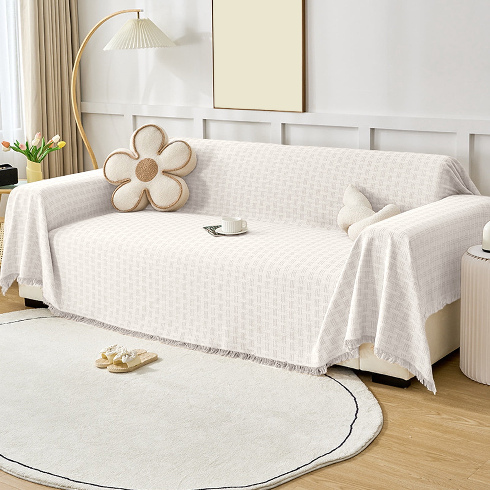 Sofa Cover,180x230CM Reversible Sofa Slipcover,Polyester Material with Pet Protection Design,Decorative for Living Room Furniture Use(Beige)