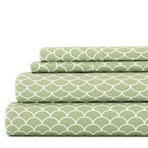 Noble Linens 4 Piece Pattern Microfiber Bed Sheets Set, Sage Scallops, Queen