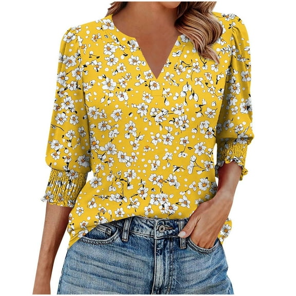 LiMoi Fall Shirt Women's Tops Plus Size Womens 3/4 Sleeve Tops Blouses New Arrivals Gifts