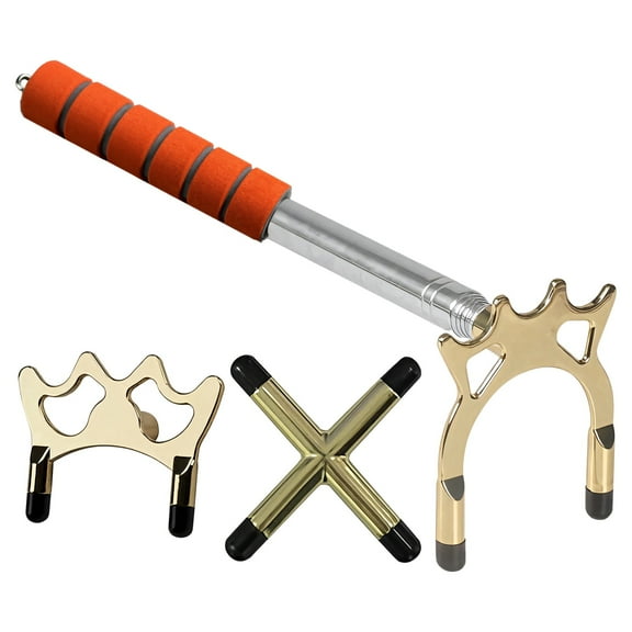 Adjustable Pool Cue Bridge, Telescoping Billiards Cue Stick with Gold High Fork, Low Fork, and Cross Fork, Includes Non-Slip Grip, Metal Tips, Ideal for Billiards Games