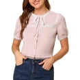 thumbnail image 1 of INSPIRAR CHIC Blusa de Mujer de Manga Corta con Botones, Panel de Encaje, Cuello con Lazo, Rosa M, 1 of 7