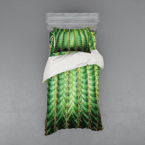 Ambesonne Cactus Bedding Set 3 Pcs, Desert Flower Zoom Photo, Twin, Green