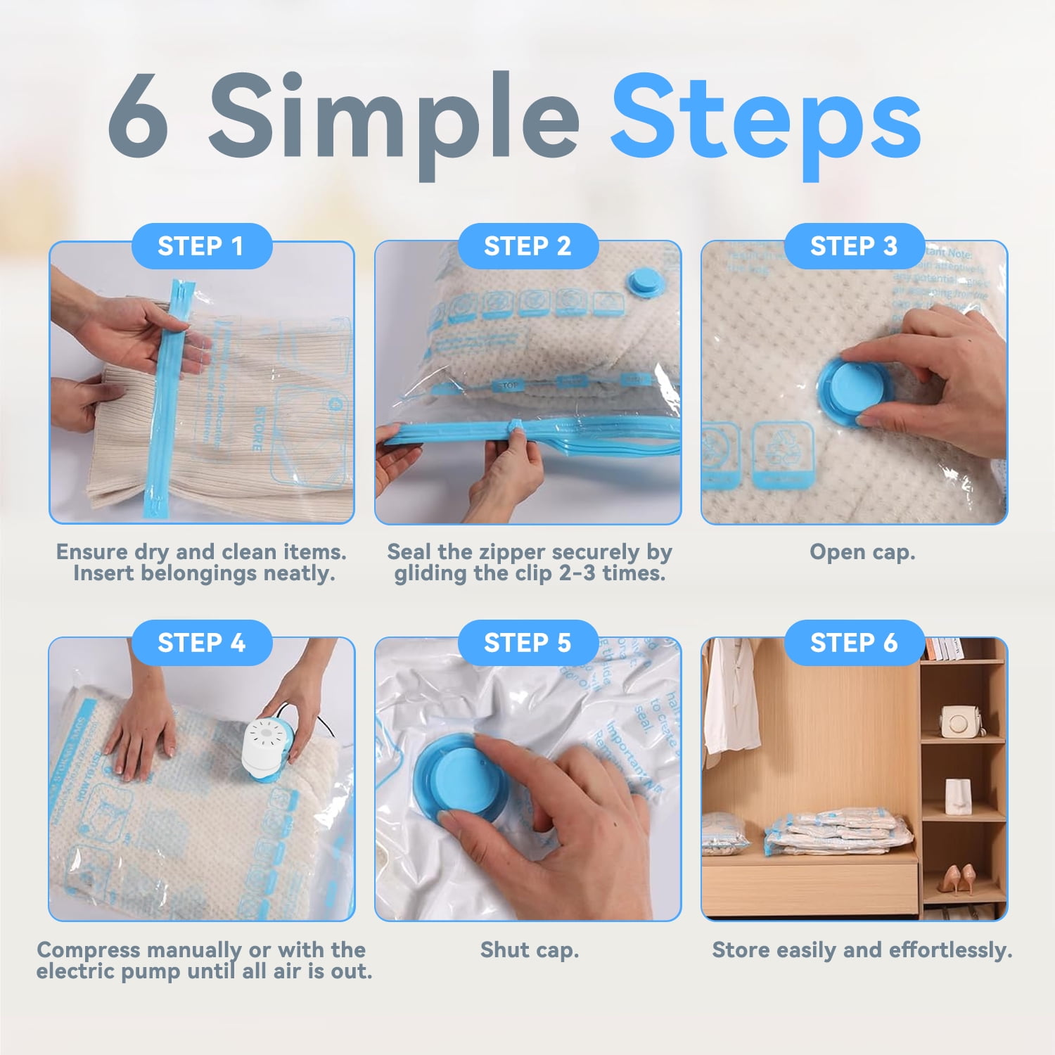 20 Pack Vacuum Storage Bags with Electric Pump,Space Saver Bags(6 Small,5 Medium,5 Large,4 Jumbo),Vacuum Sealer Bags for Clothes, Mattress, Blanket, Duvets, Pillows, Comforters,Travel