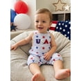 thumbnail image 6 of Cenuakty Baby 0-18M Boy 4th of July Romper Letter Embroidery Stars and Stripes Print Sleeveless Suspender Jumpsuit Overalls, 6 of 9