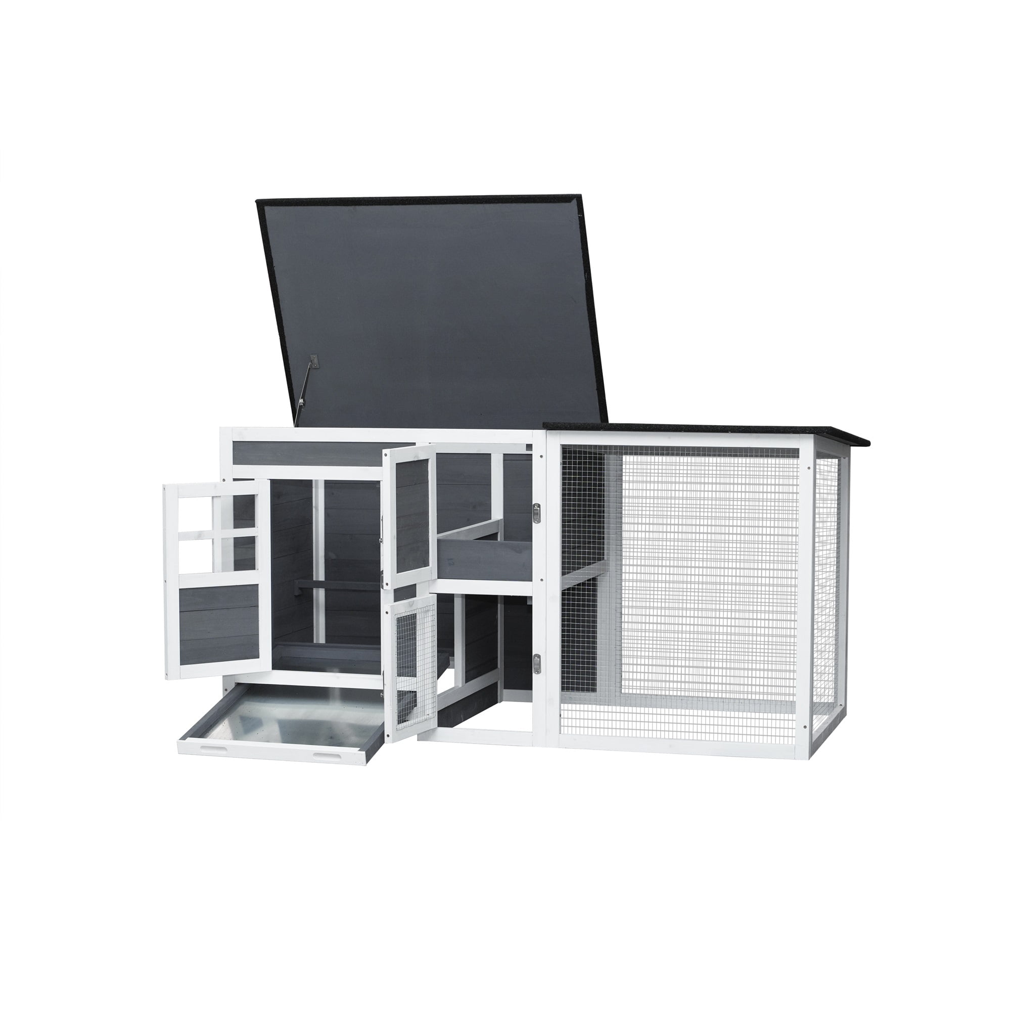 Pefilos 62" Rabbit Hutch for Indoor Poultry Cage Small Animal House with Running Cage, Outdoor Weatherproof Bunny Cage with Openable Roof, Gray Pefilos 62" Rabbit Hutch for Indoor Poultry Cage Small Animal House with Running Cage, Outdoor Weatherproof Bunny Cage with Openable Roof, Gray