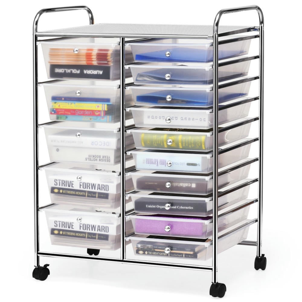 Spaco 15 Drawers Rolling Storage Cart Organizer-clear, Craft Organizers and Storage, Multipurpose Organizer Cart for Home, Office, School