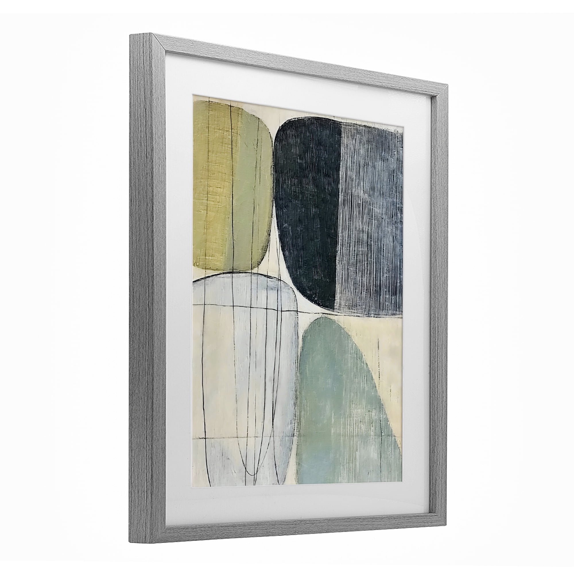 Stupell Industries Modern Organic Composition Gray Framed Print Under Glass, design by Riley B