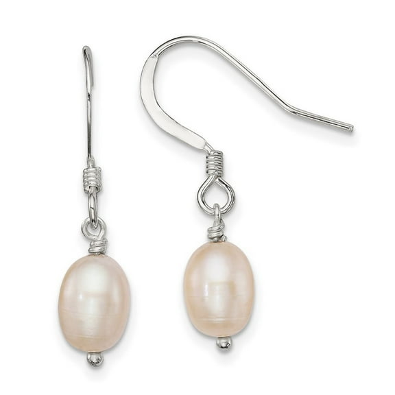 925 Sterling Silver Polished Shepherd hook Pink Freshwater Cultured Pearl Long Drop Dangle Earrings Measures 26x7mm Wide