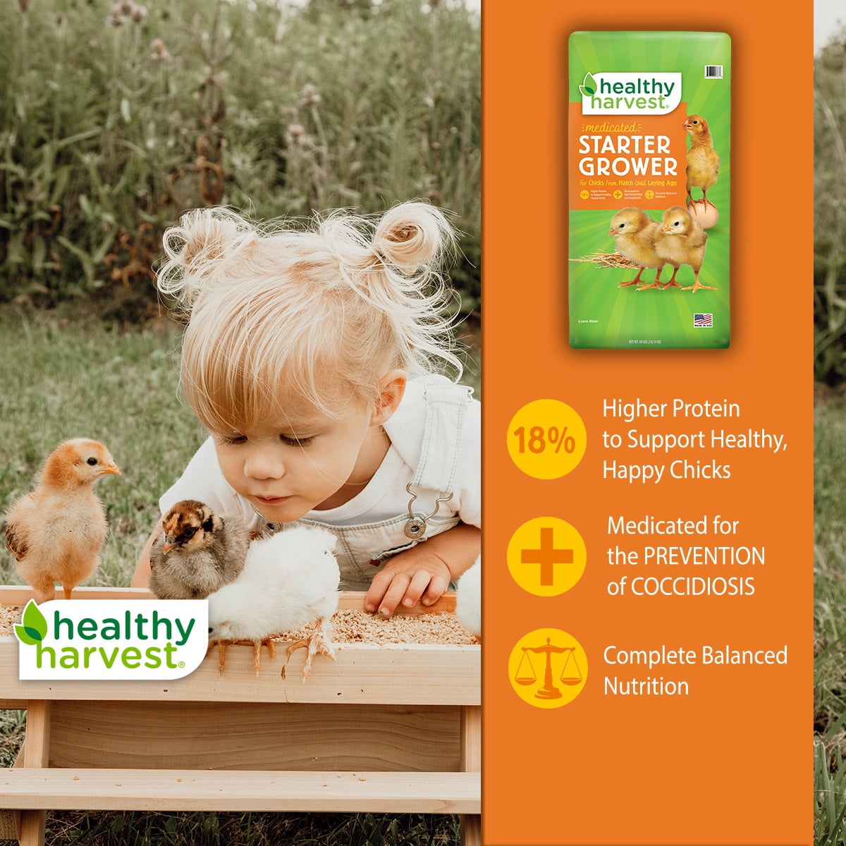 Healthy Harvest 18% Medicated Starter Grower for Chicks, 40 lb bag