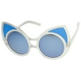 thumbnail image 3 of sunglassLA Unisex Women's Oversize Colored Frame Mirror Lens Cat Eye Sunglasses (Frost / Blue Mirror) - 52mm, 3 of 4