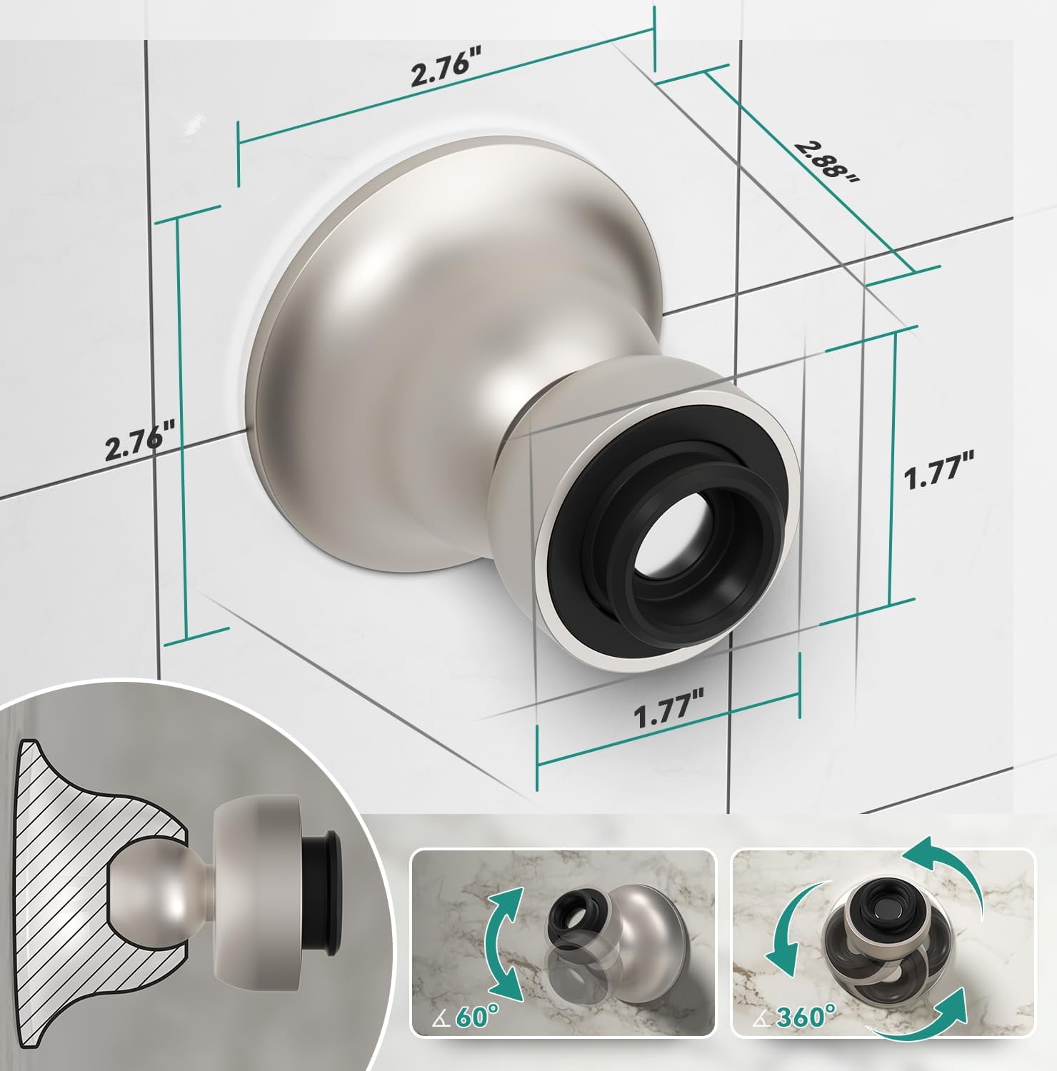 Magnetic Shower Head Holder for KESTE 460311 Shower Head Combo, 360°Adjustable Handheld Shower Head Holder Wall Mount, Nickel