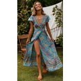 thumbnail image 1 of U.Vomade Robe Longue Boho Maxi de Plage à Manches Hui Floral pour Femmes, Aguichant, Col en V, Été, 1 of 8