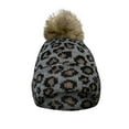 thumbnail image 2 of Women's Knit Hat Winter Leopard Warm Hat Print Fashion Pompom Ball Hat Warm Knit Beanie, Metal Gray, 2 of 5