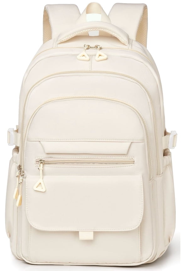 School Backpack for College High Middle School Fashion Student bag, Cute Aesthetic Teen Bookbag for Teens Women, Beige