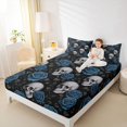 thumbnail image 3 of Homewish Halloween Death Skull Queen Sheets,Blue Rose Floral Queen Sheet Sets,4pcs,1 Flat Sheet, 1 Fitted Sheet and 2 Pillowcases, 3 of 6