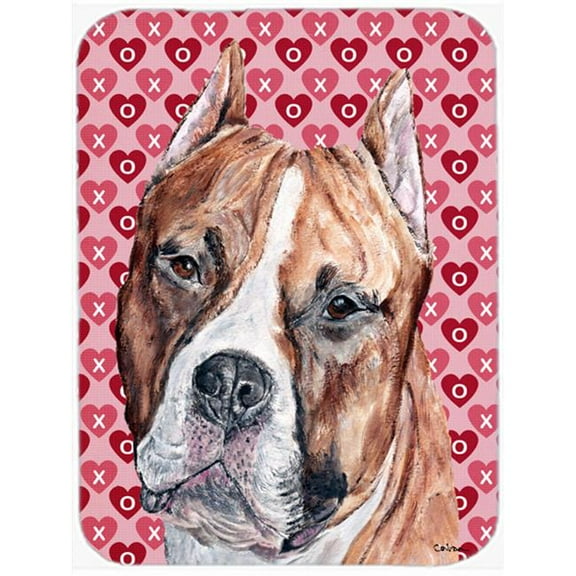 Staffordshire Bull Terrier Staffie Hearts And Love Mouse Pad, Hot Pad Or Trivet, 7.75 x 9.25 In.