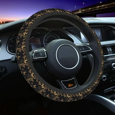 Elastic Steering Wheel Cover modern golden butterfly Stretch Thickening Car Steering Wheel Cover Women Men Steering Wheel Protector Universal 15 in