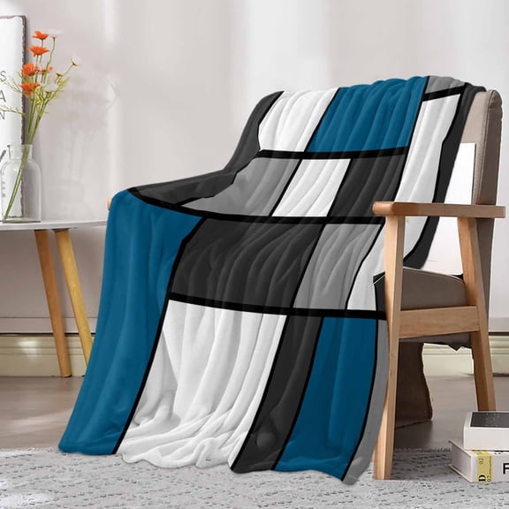 Fleece Blanket Geometric Art Dark Blue Gray White Square Blankets, Soft Cozy Warm Flannel Throw Blanket, Modern Color Block Blanket for Bed Couch Sofa,30x40In