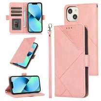 Skin-Friendly Wallet Case for iPhone 14 Plus, Premium PU Leather Shockproof Card Slots Cash Holder Flip Cover with Kickstand Folio Magnetic Clasp Wrist Hand Strap Handbag Case,Pink